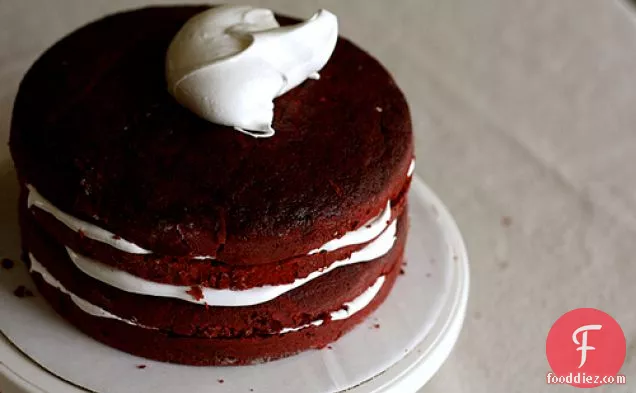 Red Velvet Cake With Fluffy White Frosting And Toasted Coconut