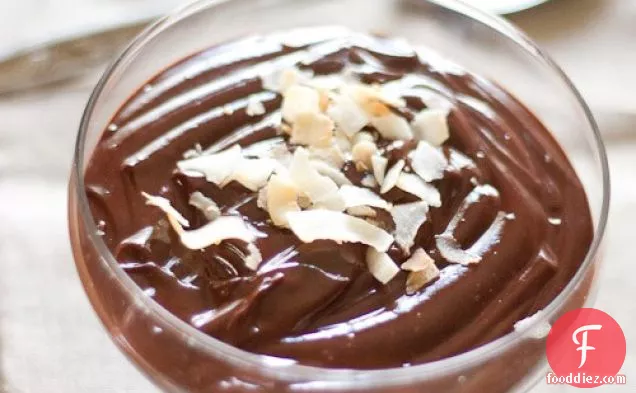 Coconut Chocolate Pudding With Coconut Flakes
