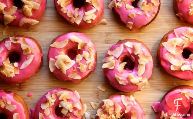Pink Raised Doughnuts With Toasted Coconut