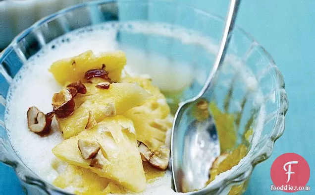 Coconut Pudding with Pineapple and Candied Cashews