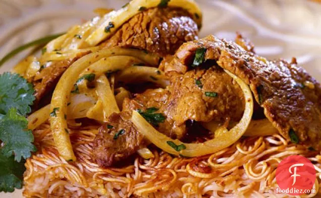 Noodle Cakes with Coconut-Beef Stir-Fry