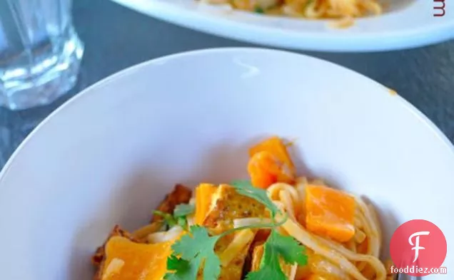 Crispy Tofu & Rice Noodles In Red Curry Coconut Sauce