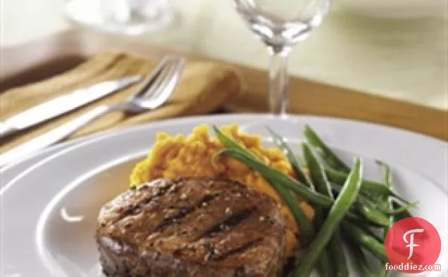 Espresso-bourbon Steaks With Mashed Sweet Potatoes