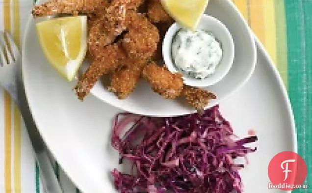 Crispy Shrimp With Tartar Sauce And Red-cabbage Slaw