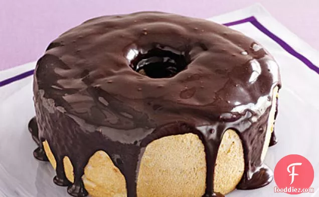 Coffee Angel Food Cake with Fudge Glaze