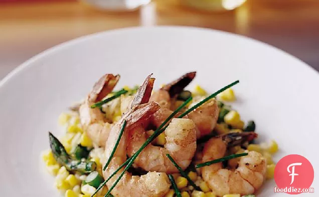 Coddled Shrimp with Corn and Asparagus Risotto