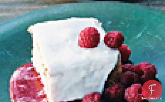 Yogurt Cake With Currant Raspberry Sauce