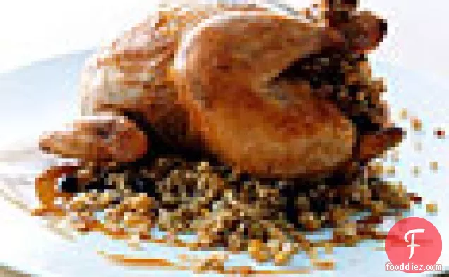Roasted Poussins with Green-Wheat Stuffing