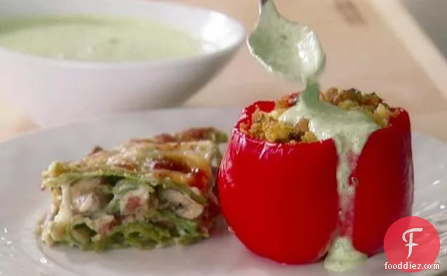 Couscous-Stuffed Peppers with Basil Sauce