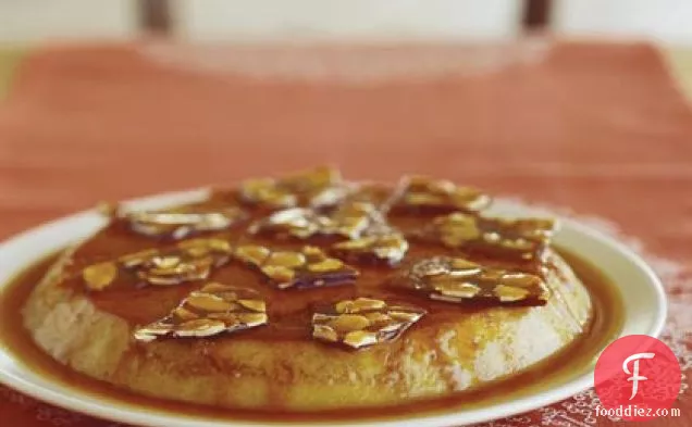 Date Flan with Almond Brittle