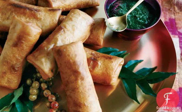 Crispy Turkey Kathi Rolls with Mint-and-Date Dipping Sauce