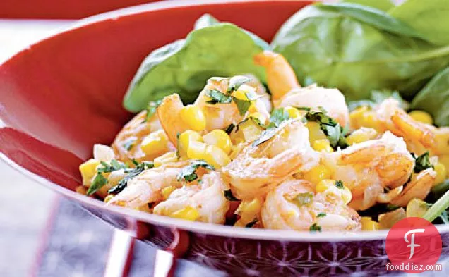 मकई स्वाद के साथ जलती हुई झींगा