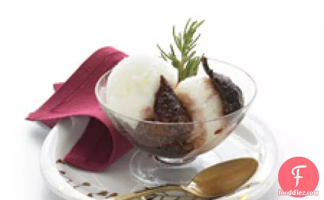 Red Wine And Rosemary Figs With Fromage Blanc Sorbet