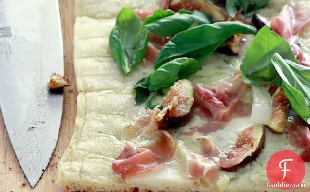 Grilled Pizza With Figs, Gorgonzola, Prosciutto, And Basil