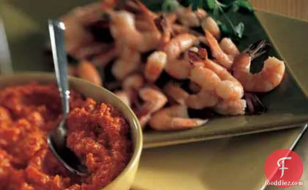 Shrimp with Roasted Pepper-Horseradish Dip