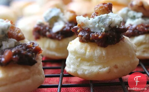 Puff Pastry Bites With Stilton, Fig Jam, And Candy-glazed Walnuts