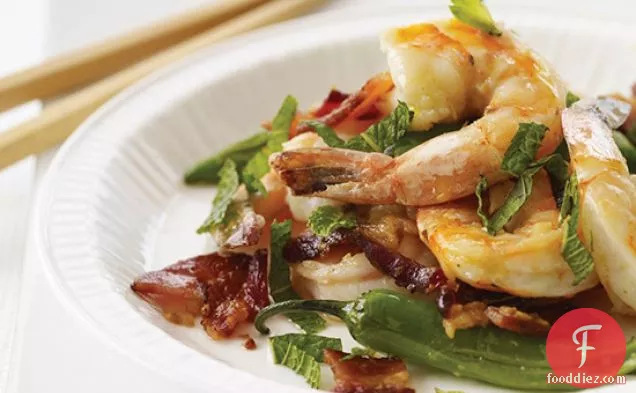 Stir-Fried Shrimp with Bacon, Mint and Chiles