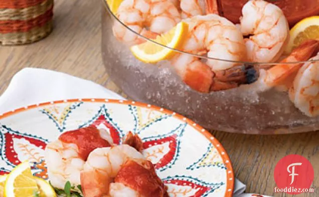 Vodka-Poached Shrimp with Bloody Mary Cocktail Sauce