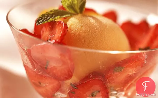 Marinated Strawberries with Mango Sorbet