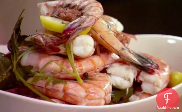 Poached Shrimp with Bay Leaves and Lemon