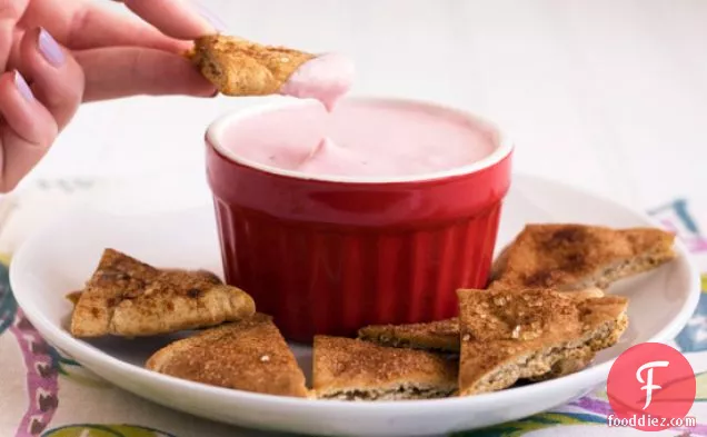 Strawberry Cheesecake Dip With Cinnamon Sugar Pita Chips