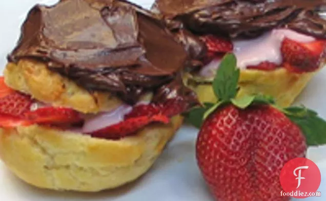 Chocolate-glazed, Strawberry-filled Cream Puffs