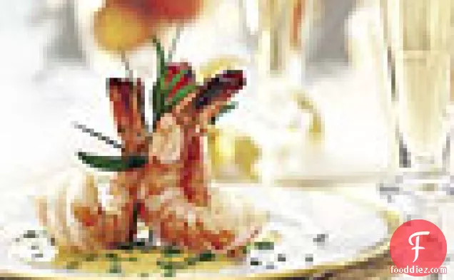 शैंपेन बेउरे ब्लैंक के साथ मसालेदार झींगा