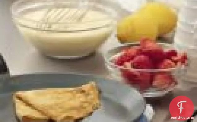 Lemon Crepes With Strawberries, Jam And Mascarpone