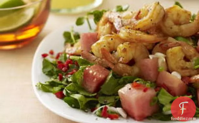 Grilled Hot-and-sour Shrimp With Watermelon-watercress Salad