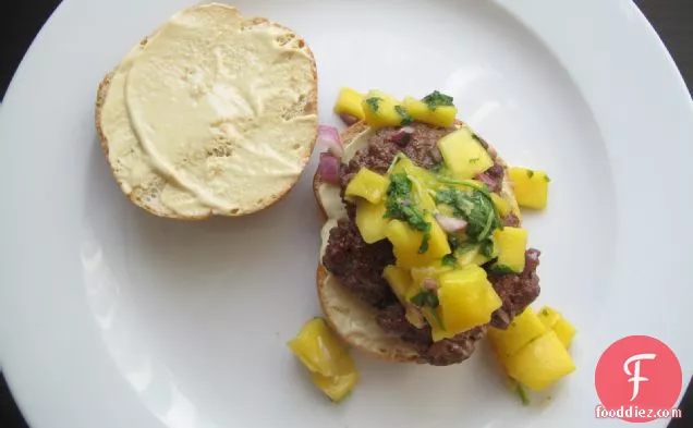 Glazed Five Spice Burger With Gingery Mangos