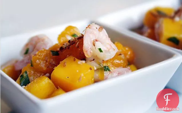 Tropical Fruit Salad With Baby Shrimps And Toasted Coconut