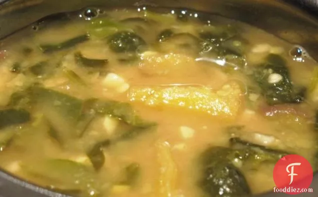 Mango, Spinach And Lentil Soup - Palak Dal With Mangoes