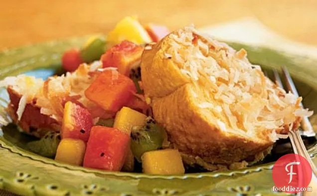 Baked Coconut French Toast with Tropical Fruit Compote