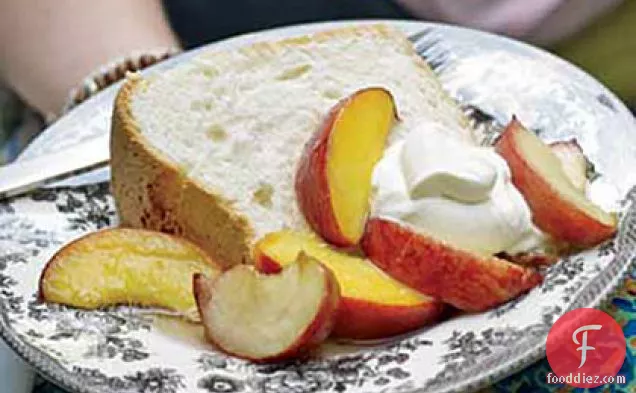 Great-Grandmother Pearl's Angel Food Cake with Peaches