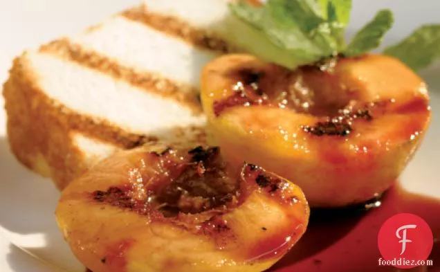 Grilled Peaches And Angel Food Cake With Red Wine Sauce Recipe