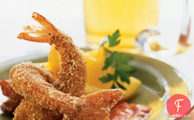 Cornmeal-Cumin-crusted Shrimp with Red Pepper-Chipotle Dipping Sauce