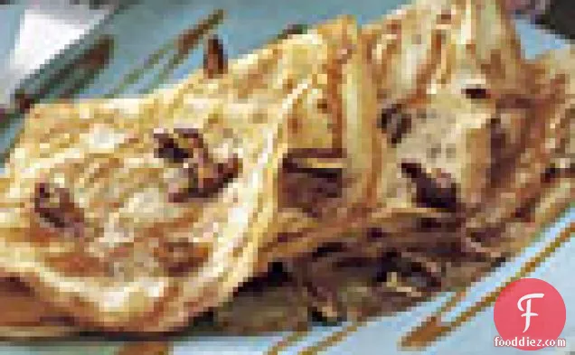 Crepes with Caramel Sauce and Toasted Pecans