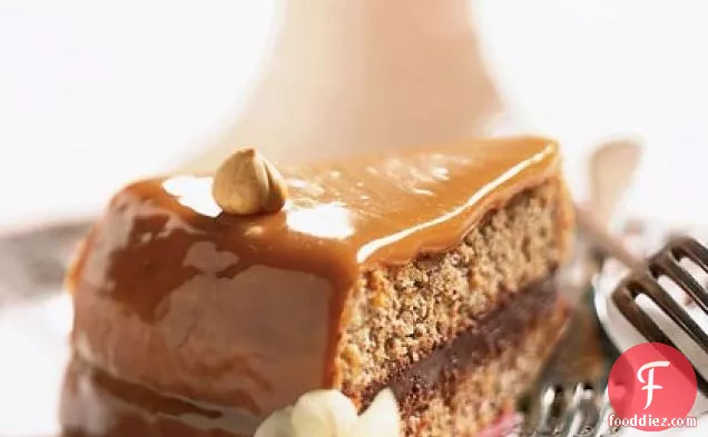 Caramel-Cloaked Chocolate-Hazelnut Torte