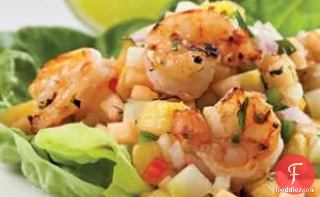 Grilled Shrimp with Melon & Pineapple Salsa
