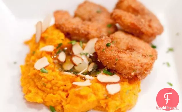 Coconut Shrimp with Spiced Sweet Potato Mash and Almond Joy Butter