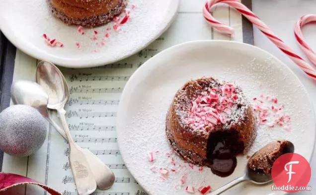 Molten Chocolate Cake with Crushed Candy Canes