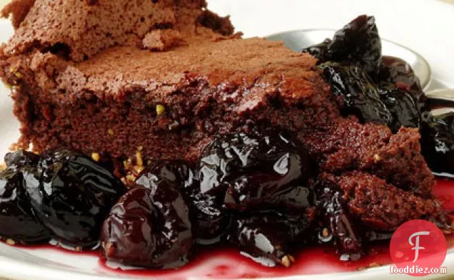 Fallen Chocolate Cake with Cherry Red Wine Sauce