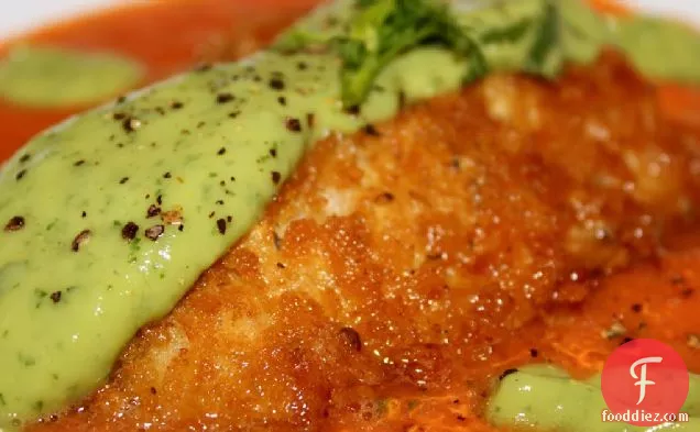 Panko-Crusted Red Snapper with Avocado Cream Sauce