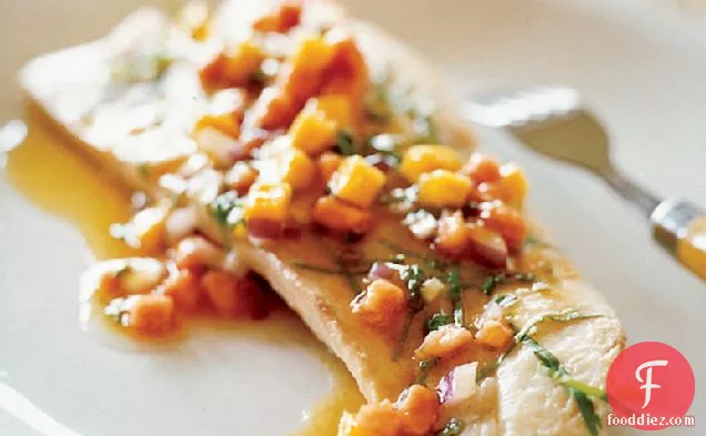 Poached Red Snapper with Papaya and Mango Sauce Vierge