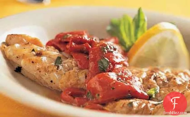 Grilled Lemon-Basil Snapper with Roasted Peppers