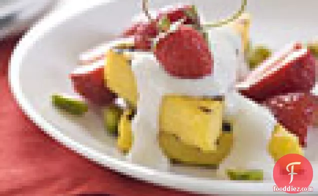 Polenta Cake With Orange Blossom Yogurt, Berries, And Pistachios