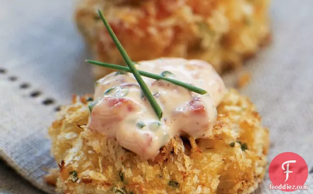 Panko-crusted Crab Cake Bites with Roasted Pepper-Chive Aioli