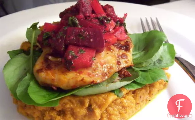 Harissa Spiced Snapper With Roasted Beet Salsa & Caramelized Ca