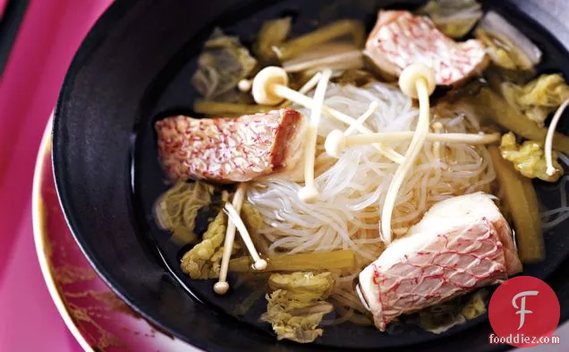 Sour Fish Soup with Napa Cabbage and Enoki Mushrooms
