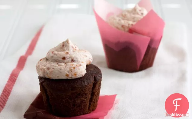 Chocolate Cupcakes With Raspberry-peach Champagne Frosting